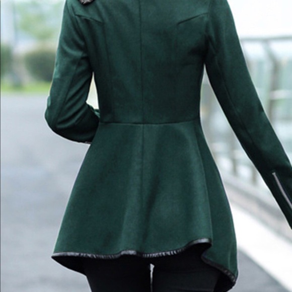 Olive Asymmetric Wrap Jacket, Shawl Collar, New - Picture 3 of 5